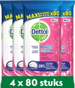 Dettol - Schoonmaakdoekjes - Power & Fresh - Kersenbloesem - 4 X 80 Stuks - Voordeelverpakking -Dagelijkse Benodigdheden Winkel 1016x1200