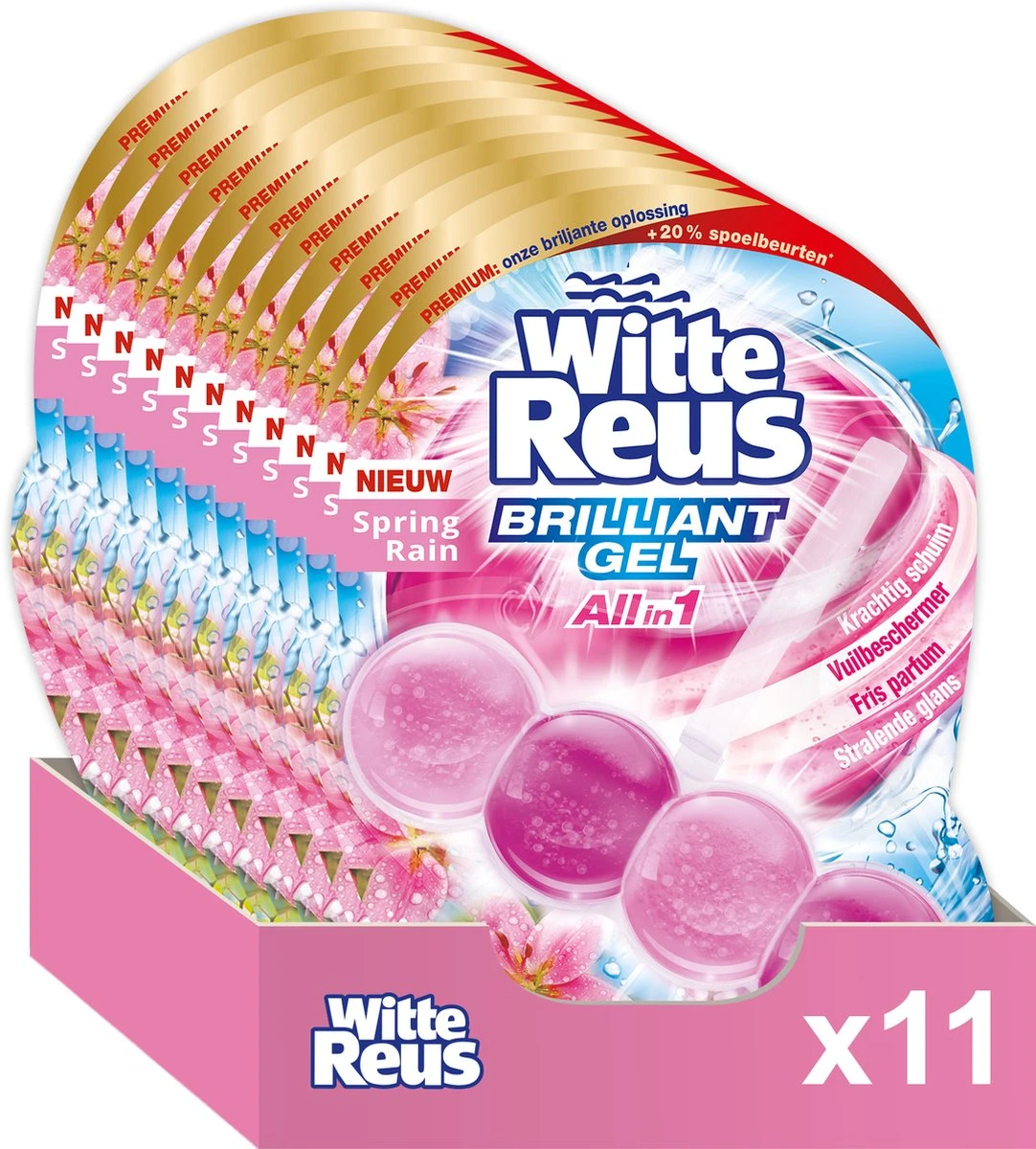 Witte Reus Brilliant Gel Allin1 Toiletblok - Spring Rain - WC Blokjes Voordeelverpakking - 11 Stuks 3 Witte Reus Brilliant Gel Allin1 Toiletblok - Spring Rain - WC Blokjes Voordeelverpakking - 11 Stuks
