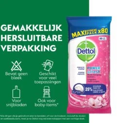 Dettol - Schoonmaakdoekjes - Power & Fresh - Kersenbloesem - 4 X 80 Stuks - Voordeelverpakking -Dagelijkse Benodigdheden Winkel 1165x1200 2