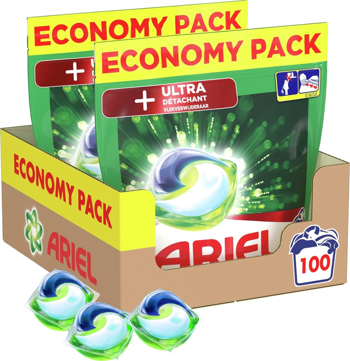Ariel All In 1 Wasmiddel Pods + Ultra Vlekverwijderaar - 2x50 Wasbeurten - Voordeelverpakking 3 Ariel All In 1 Wasmiddel Pods + Ultra Vlekverwijderaar - 2x50 Wasbeurten - Voordeelverpakking