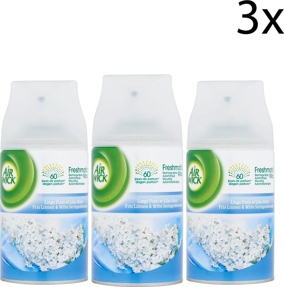 AIRWICK Freshmatic Automatische Spray Refill Frisse Linnen & Witte Bloemen Krimp - (3x250ml) 3 AIRWICK Freshmatic Automatische Spray Refill Frisse Linnen & Witte Bloemen Krimp - (3x250ml)