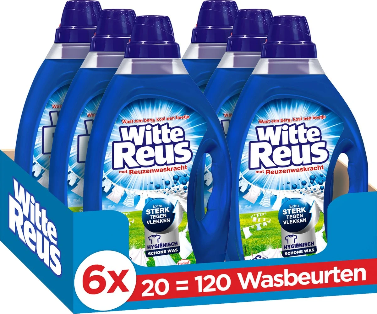 Witte Reus Gel - Vloeibaar Wasmiddel - Voordeelverpakking - 6 X 20 Wasbeurten 3 Witte Reus Gel - Vloeibaar Wasmiddel - Voordeelverpakking - 6 X 20 Wasbeurten