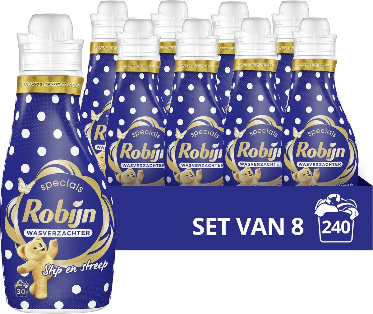 Robijn Specials Stip En Streep Wasverzachter - 8 X 30 Wasbeurten - Voordeelverpakking 3 Robijn Specials Stip En Streep Wasverzachter - 8 X 30 Wasbeurten - Voordeelverpakking