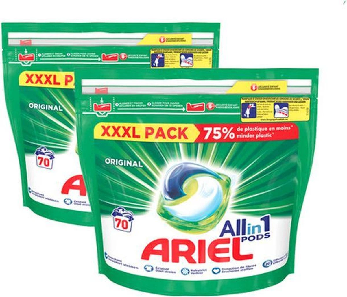Ariel All-in-1 Pods - Original - 140 Stuks / Wasbeurten (2 X 70) - XXXL Pack 3 Ariel All-in-1 Pods - Original - 140 Stuks / Wasbeurten (2 X 70) - XXXL Pack