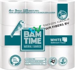 BAMTIME BamboeTissuepapier 4-laags Wc Papier - Wit Color Gebleekt 27 (3*9) Rollen -Dagelijkse Benodigdheden Winkel 1200x1115