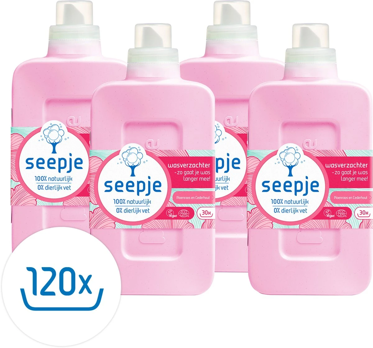 Seepje Wasverzachter - Pioenroos En Cederhout – Natuurlijke Ingredienten - 4 X 30 Wasbeurten - 4 X 750ML 3 Seepje Wasverzachter - Pioenroos En Cederhout – Natuurlijke Ingredienten - 4 X 30 Wasbeurten - 4 X 750ML