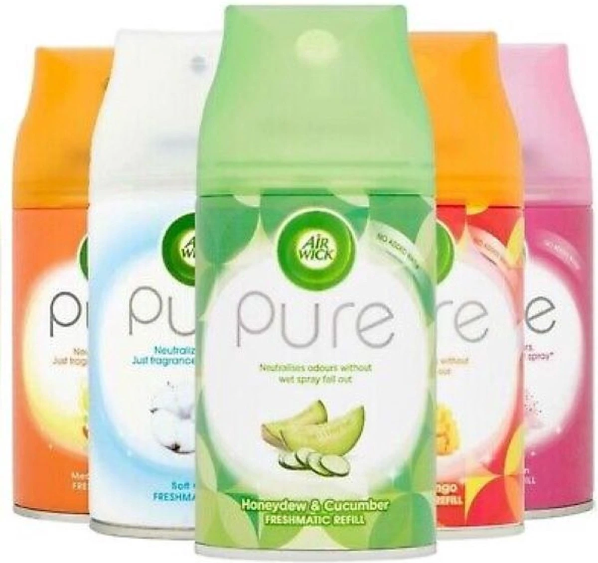 AirWick Freshmatic Pure Mix Pakket - Citrus / Pure Cotton / Pure Honeydew & Cucumber / Mango Splash / Pure Kersenbloem 3 AirWick Freshmatic Pure Mix Pakket - Citrus / Pure Cotton / Pure Honeydew & Cucumber / Mango Splash / Pure Kersenbloem