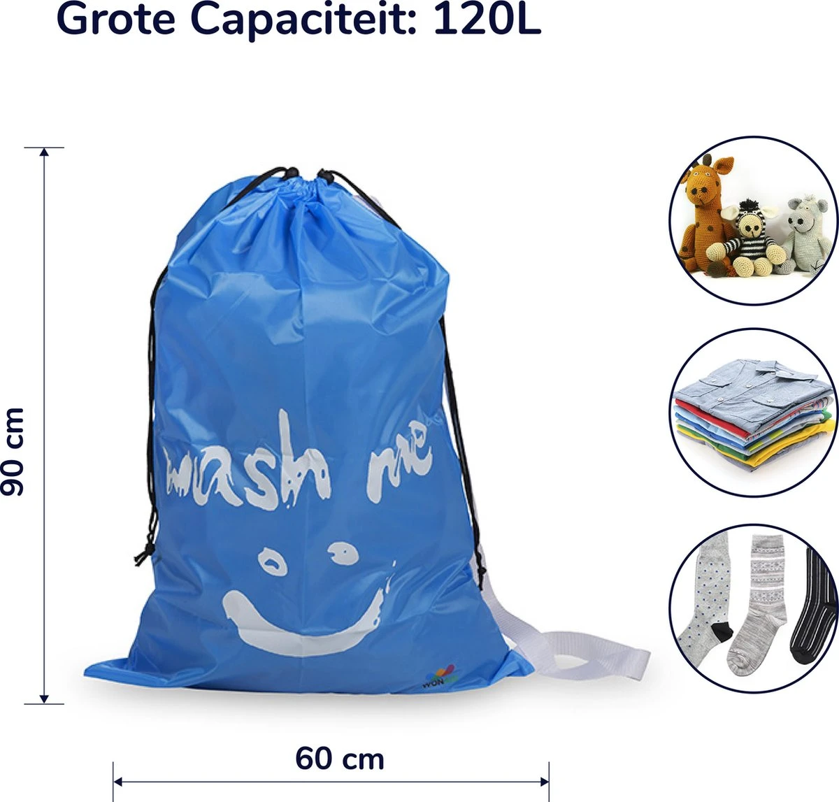 Wonair - Grote Waszak - 60x90cm - Hemelsblauw - Met Trekkoord En Draagband 7 Wonair - Grote Waszak - 60x90cm - Hemelsblauw - Met Trekkoord En Draagband - Afbeelding 5