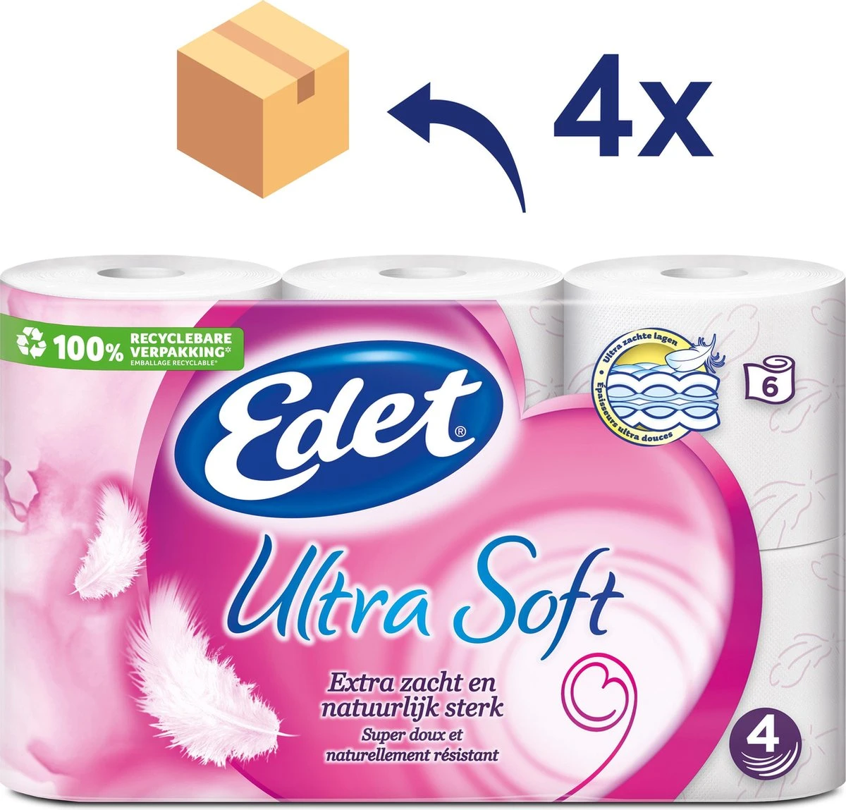 Edet Ultra Soft - 4-laags Wc Papier - 4 X 6 Rollen 3 Edet Ultra Soft - 4-laags Wc Papier - 4 X 6 Rollen
