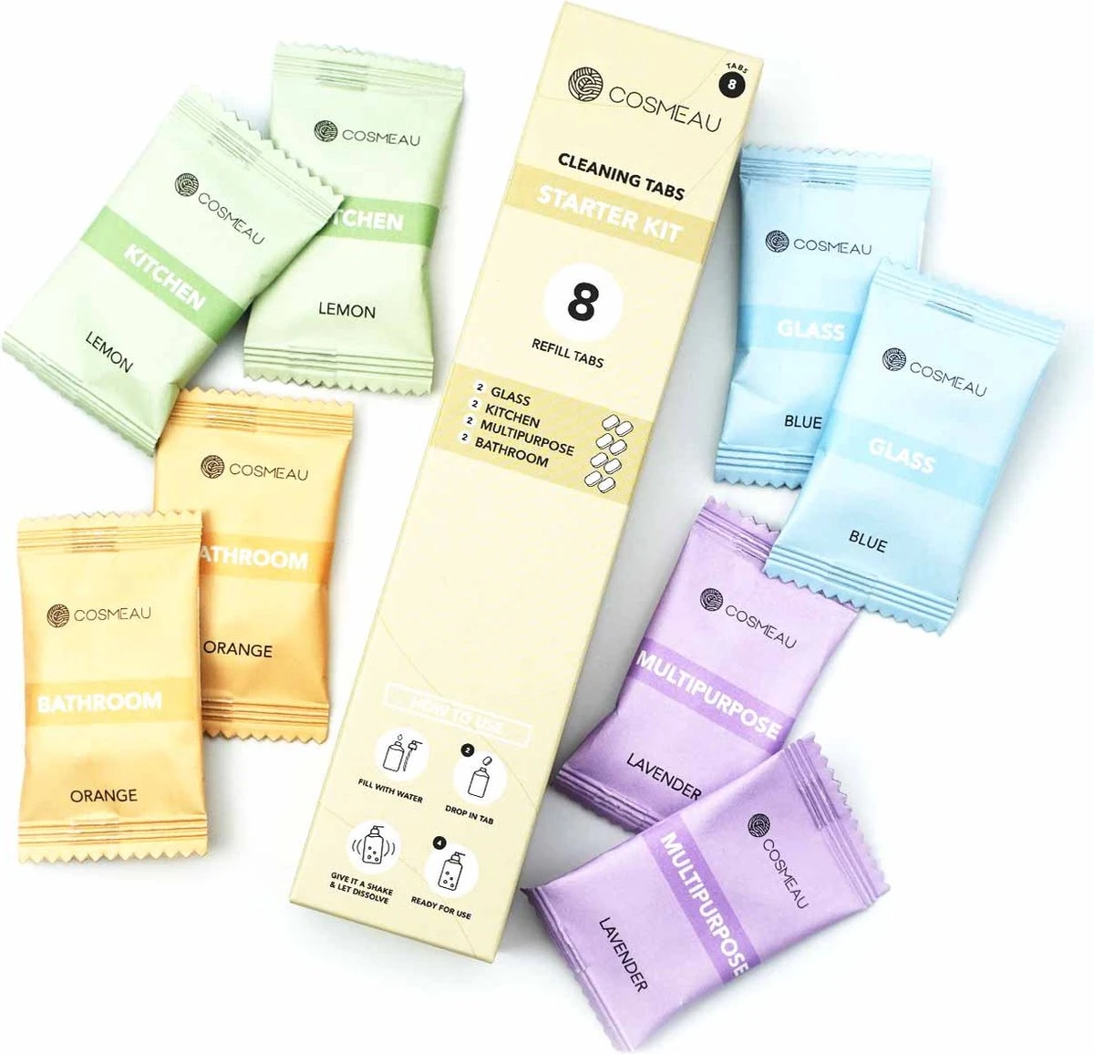 Cosmeau Mixed 8 Stuks Tabletten Cleaning Tabs Schoonmaak Tabs - Allesreiniger - Keukenreiniger - Badkamerreiniger Sanitair 4 Cosmeau Mixed 8 Stuks Tabletten Cleaning Tabs Schoonmaak Tabs - Allesreiniger - Keukenreiniger - Badkamerreiniger Sanitair - Afbeelding 2