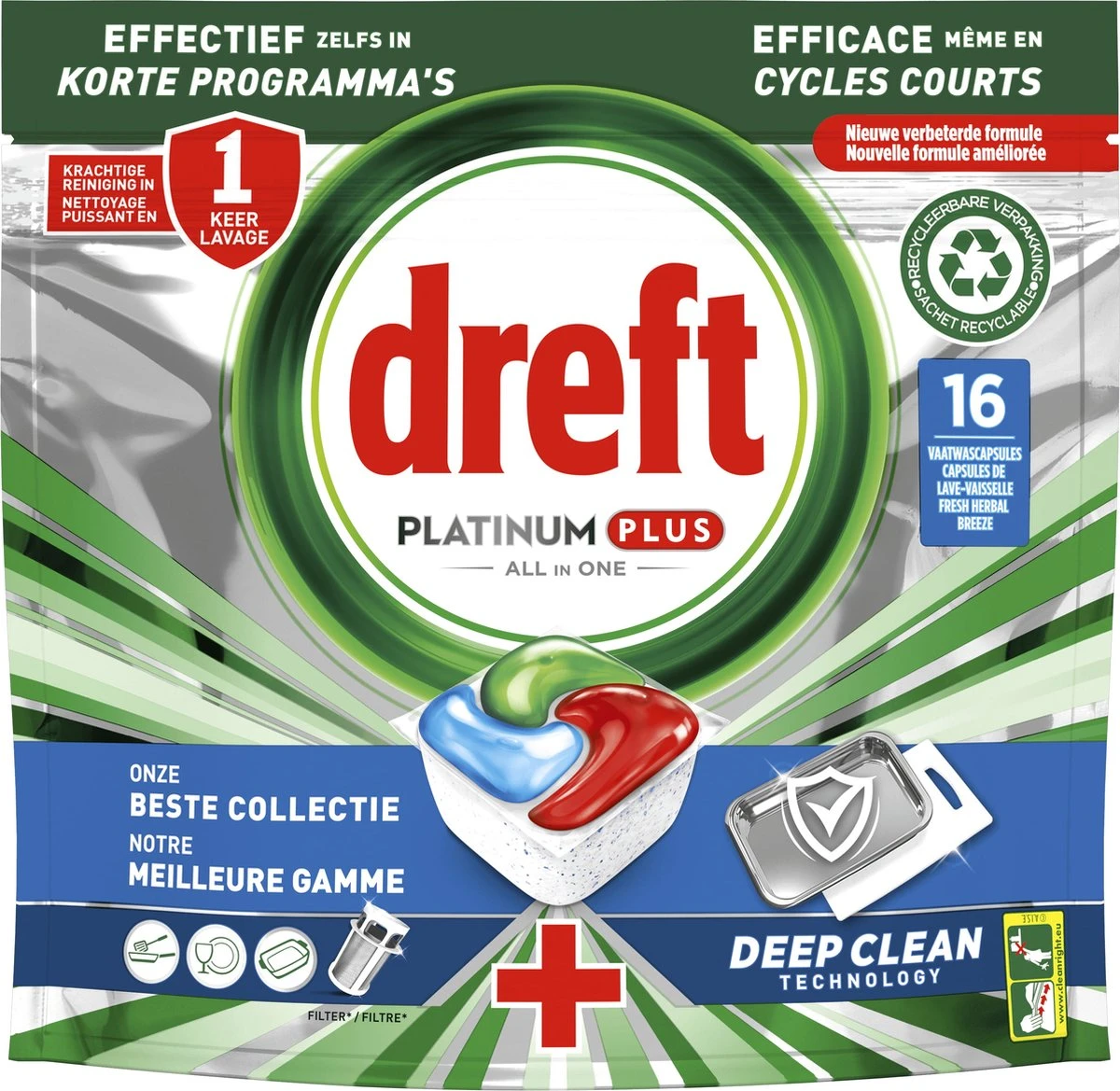 Dreft Platinum Plus All In One Deep Clean - Vaatwastabletten - Voordeelverpakking 5 X 16 Stuks 4 Dreft Platinum Plus All In One Deep Clean - Vaatwastabletten - Voordeelverpakking 5 X 16 Stuks - Afbeelding 2