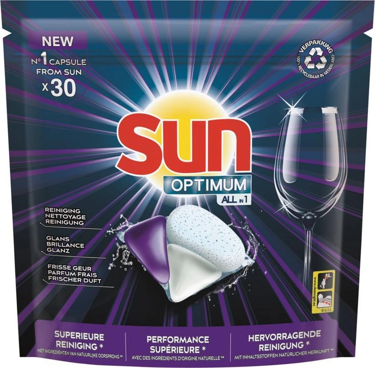 SUN® Sun Optimum All-in 1 Regular Capsules - 30 Vaatwastabletten - Maandbox 3 SUN® Sun Optimum All-in 1 Regular Capsules - 30 Vaatwastabletten - Maandbox