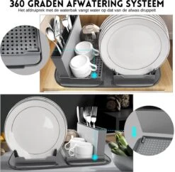 Afdruiprek Met Lekbak - Inclusief Afdruipmat - Opvouwbaar - Afwasrek Met Uitneembare Bestekhouder - Voor Bestek, Borden, Pannen En Schalen -Dagelijkse Benodigdheden Winkel 1200x1176 6
