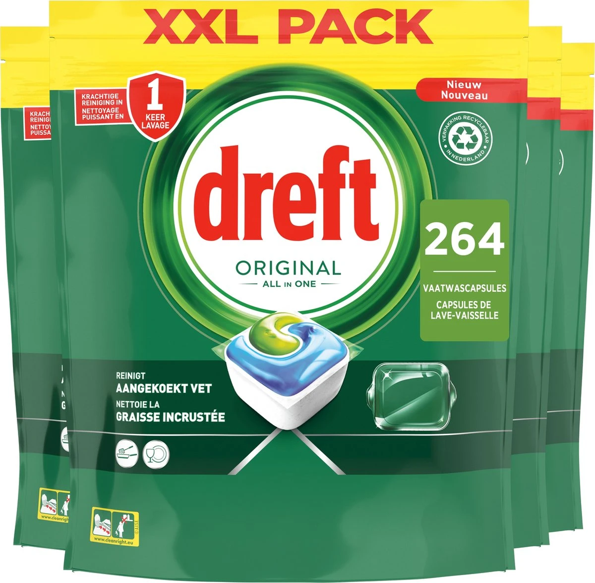 Dreft Original All In One Vaatwastabletten - Voordeelverpakking 4 X 66 Stuks