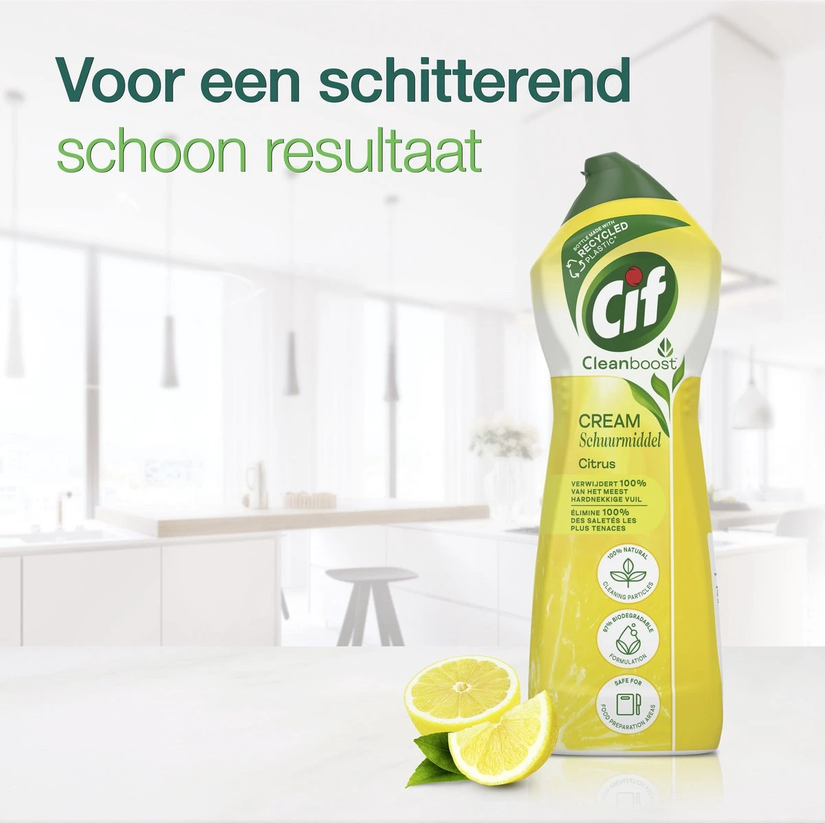 Cif CleanBoost Cream Citroen Schuurmiddel - 8 X 750 Ml - Voordeelverpakking 4 Cif CleanBoost Cream Citroen Schuurmiddel - 8 X 750 Ml - Voordeelverpakking - Afbeelding 2