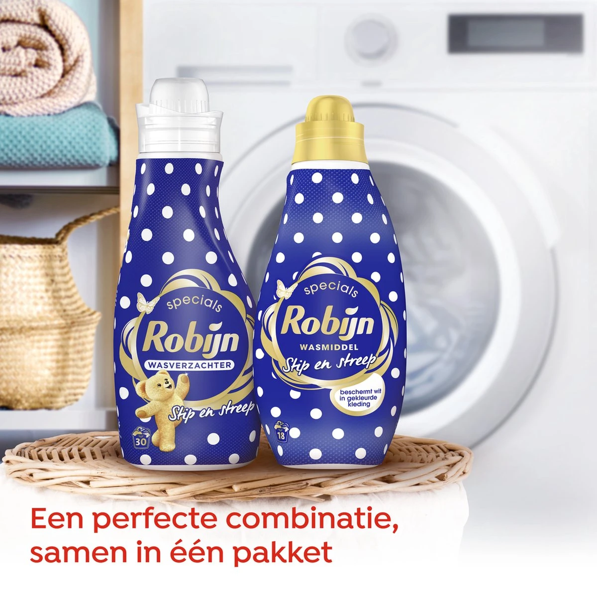 Robijn Robijn Specials Wasmiddel En Wasverzachter Pakket Voor Gekleurde Kleding Met Witte Elementen Stip En Streep Beschermt Wit In Gekleurde Kleding 2 X 18 + 30 Wasbeurten 6 Robijn Robijn Specials Wasmiddel En Wasverzachter Pakket Voor Gekleurde Kleding Met Witte Elementen Stip En Streep Beschermt Wit In Gekleurde Kleding 2 X 18 + 30 Wasbeurten - Afbeelding 4