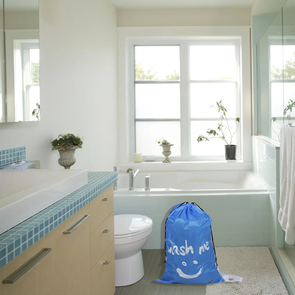 Wonair - Grote Waszak - 60x90cm - Hemelsblauw - Met Trekkoord En Draagband 4 Wonair - Grote Waszak - 60x90cm - Hemelsblauw - Met Trekkoord En Draagband - Afbeelding 2