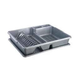 Afdruiprek En Onderzetter - 2-delig Afdruiprek Met Kliksysteem - Hoogwaardig Kunststof Extra Hard - Metallic Grijs