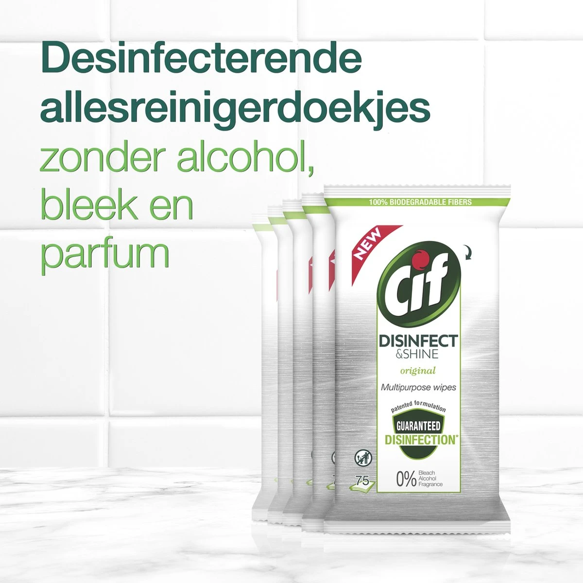 Cif Disinfect & Shine Wipes Doden 99,99% Van De Bacteriën Original Desinfecterende Schoonmaakdoekjes, Van 100% Biologisch Afbreekbaar Textiel 5 X 75 Doekjes 11 Cif Disinfect & Shine Wipes Doden 99,99% Van De Bacteriën Original Desinfecterende Schoonmaakdoekjes, Van 100% Biologisch Afbreekbaar Textiel 5 X 75 Doekjes - Afbeelding 9