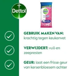 Dettol - Schoonmaakdoekjes - Power & Fresh - Kersenbloesem - 4 X 80 Stuks - Voordeelverpakking -Dagelijkse Benodigdheden Winkel 1200x1200 925