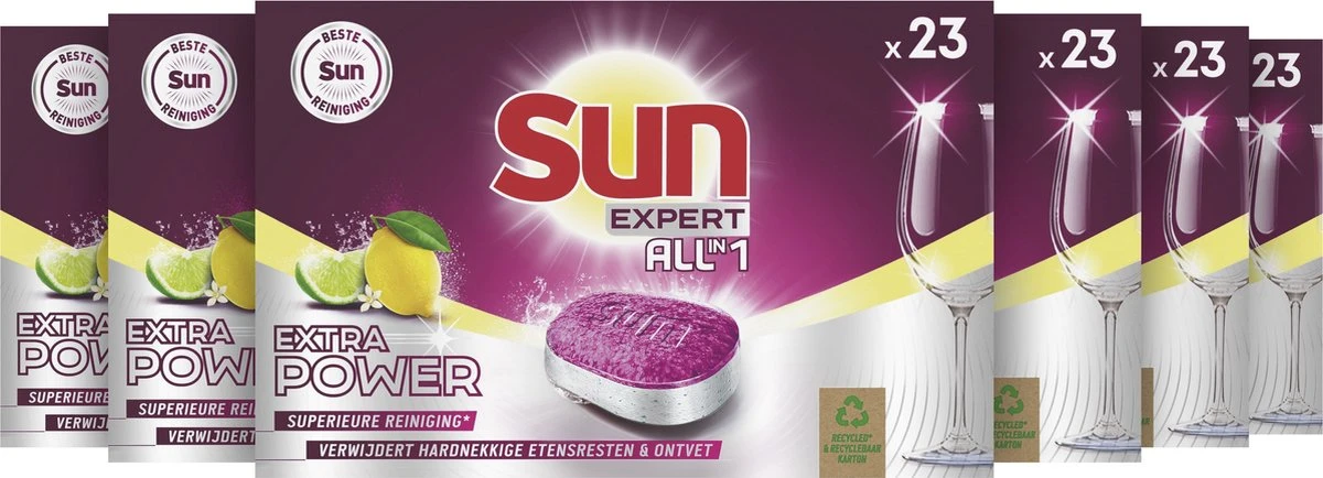 SUN® Sun All-In-1 Extra Power Lemon Vaatwastabletten - 6 X 23 Tabletten - Voordeelverpakking 4 SUN® Sun All-In-1 Extra Power Lemon Vaatwastabletten - 6 X 23 Tabletten - Voordeelverpakking - Afbeelding 2