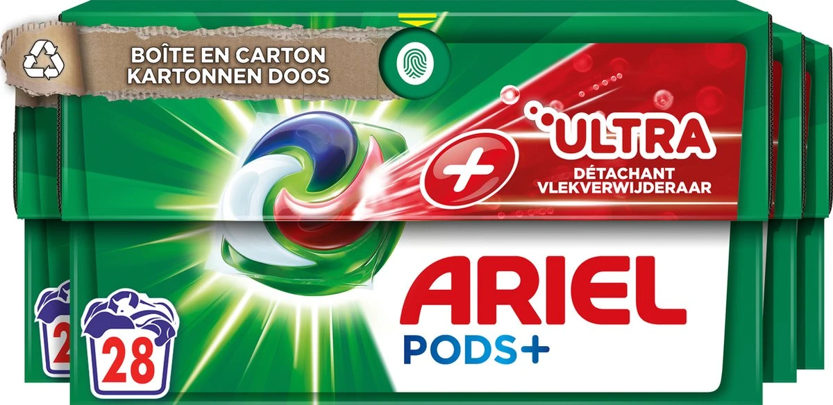 Ariel Wasmiddel Pods + Ultra Vlekverwijderaar - 4 X 28 Wasbeurten - Voordeelverpakking 3 Ariel Wasmiddel Pods + Ultra Vlekverwijderaar - 4 X 28 Wasbeurten - Voordeelverpakking
