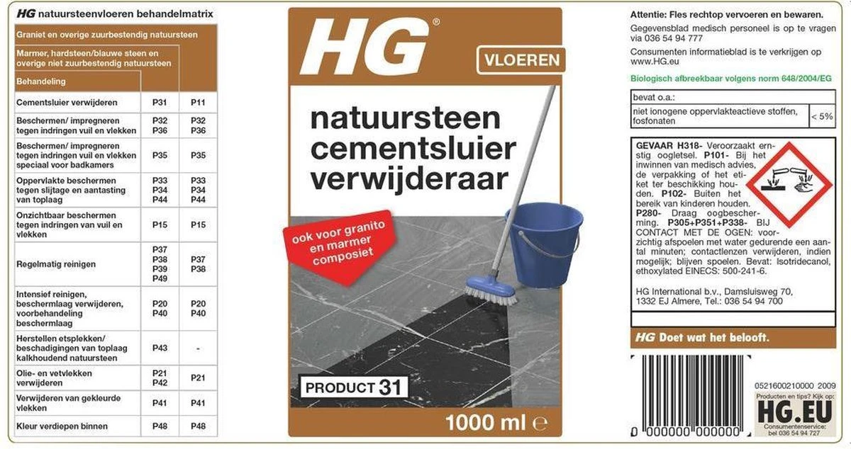 HG Natuursteen Cement- & Kalksluier Verwijderaar (HG Product 31) - 1L - Veilig In Gebruik 4 HG Natuursteen Cement- & Kalksluier Verwijderaar (HG Product 31) - 1L - Veilig In Gebruik - Afbeelding 2
