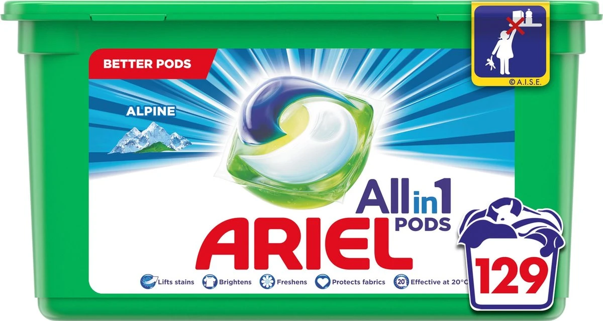 Ariel All In 1 Wasmiddel Pods Alpine - 3x43 Wasbeurten - Voordeelverpakking 15 Ariel All In 1 Wasmiddel Pods Alpine - 3x43 Wasbeurten - Voordeelverpakking - Afbeelding 13
