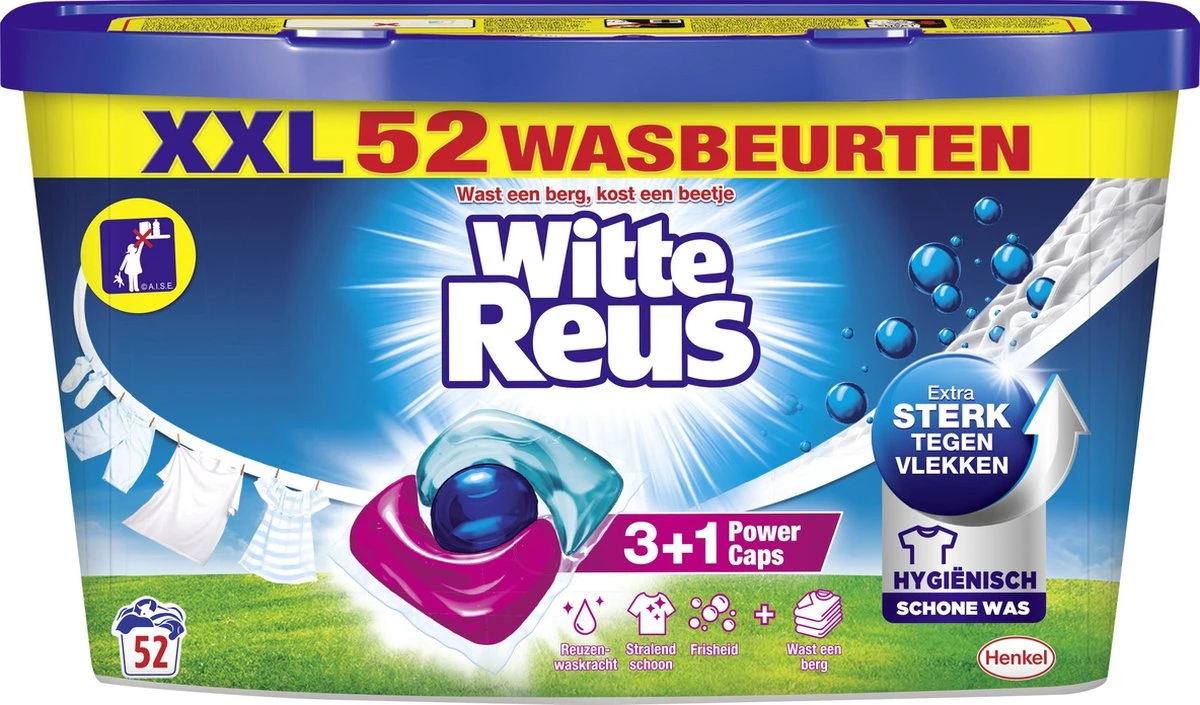 Witte Reus Power Caps Wascapsules - Wasmiddel Capsules - Voordeelverpakking - 52 Wasbeurten 3 Witte Reus Power Caps Wascapsules - Wasmiddel Capsules - Voordeelverpakking - 52 Wasbeurten