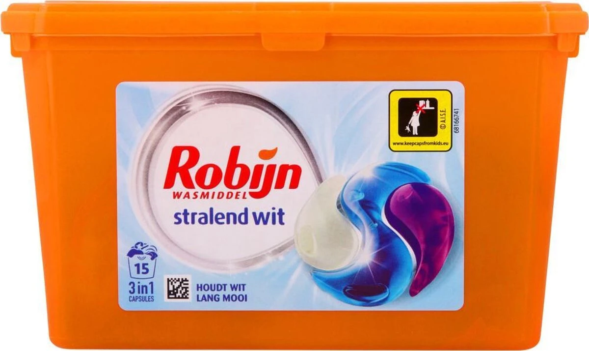 Robijn Wascapsules - 3-in-1 - Stralend Wit - 15 Stuks 4 Robijn Wascapsules - 3-in-1 - Stralend Wit - 15 Stuks - Afbeelding 2
