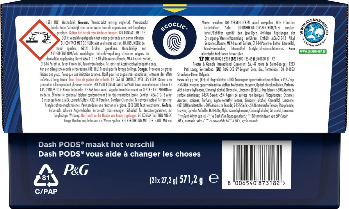 Dash Platinum Pods +Vlekverwijderingskracht- Kleur - Wascapules - 4 X 21 Wasbeurten Voordeelverpakking 4 Dash Platinum Pods +Vlekverwijderingskracht- Kleur - Wascapules - 4 X 21 Wasbeurten Voordeelverpakking - Afbeelding 2