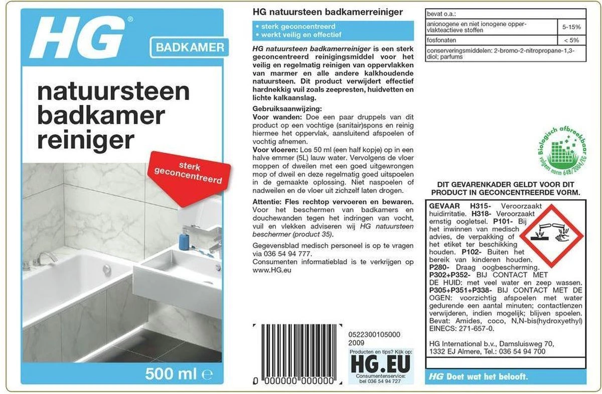 HG Natuursteen Badkamer Reiniger - 500ml - Ook Voor Marmer - Verwijdert Veilig Hardnekkig Vuil 4 HG Natuursteen Badkamer Reiniger - 500ml - Ook Voor Marmer - Verwijdert Veilig Hardnekkig Vuil - Afbeelding 2