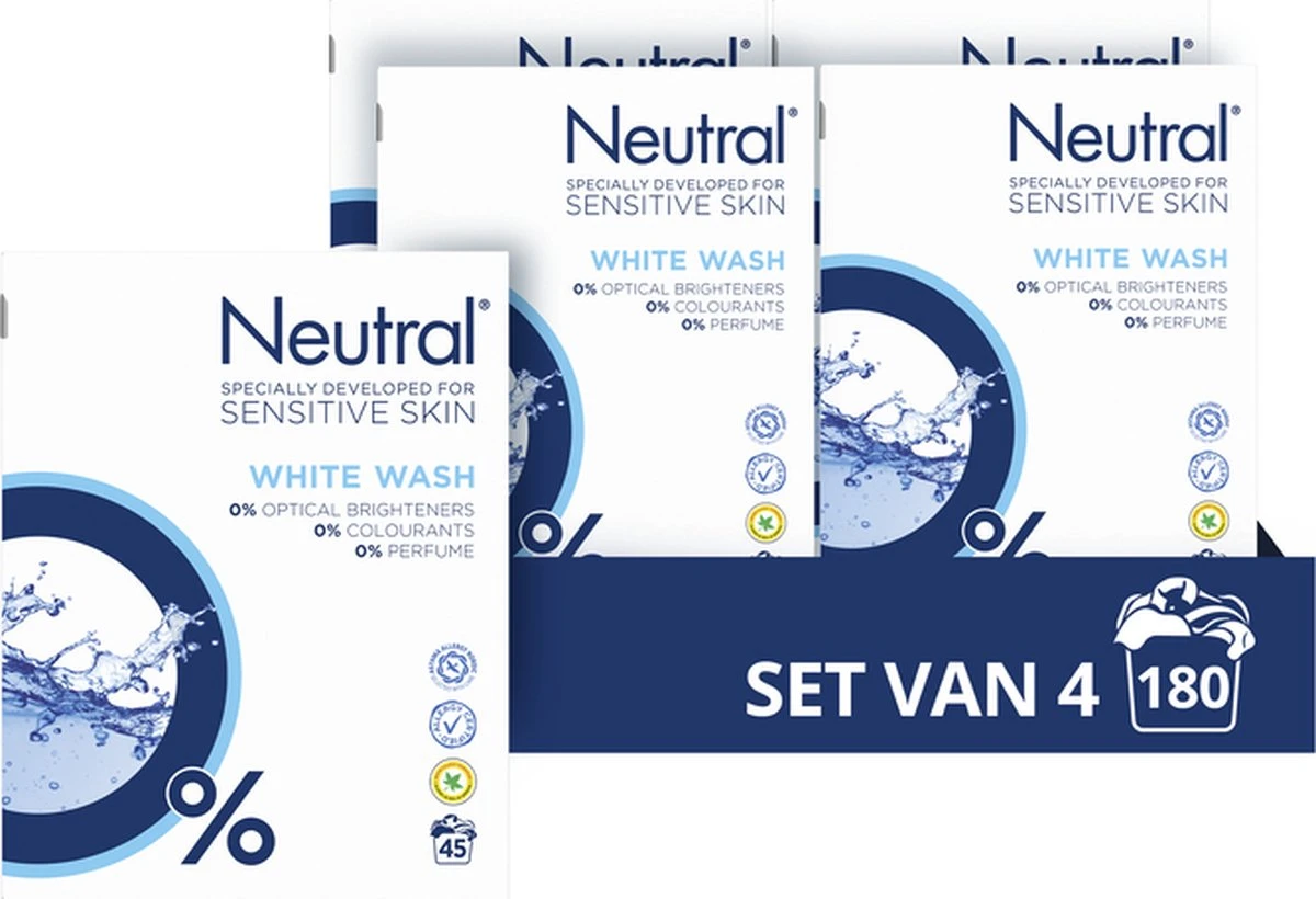 Neutral Waspoeder Wit Parfumvrij - 4x45 Wasbeurten - Voordeelverpakking 3 Neutral Waspoeder Wit Parfumvrij - 4x45 Wasbeurten - Voordeelverpakking