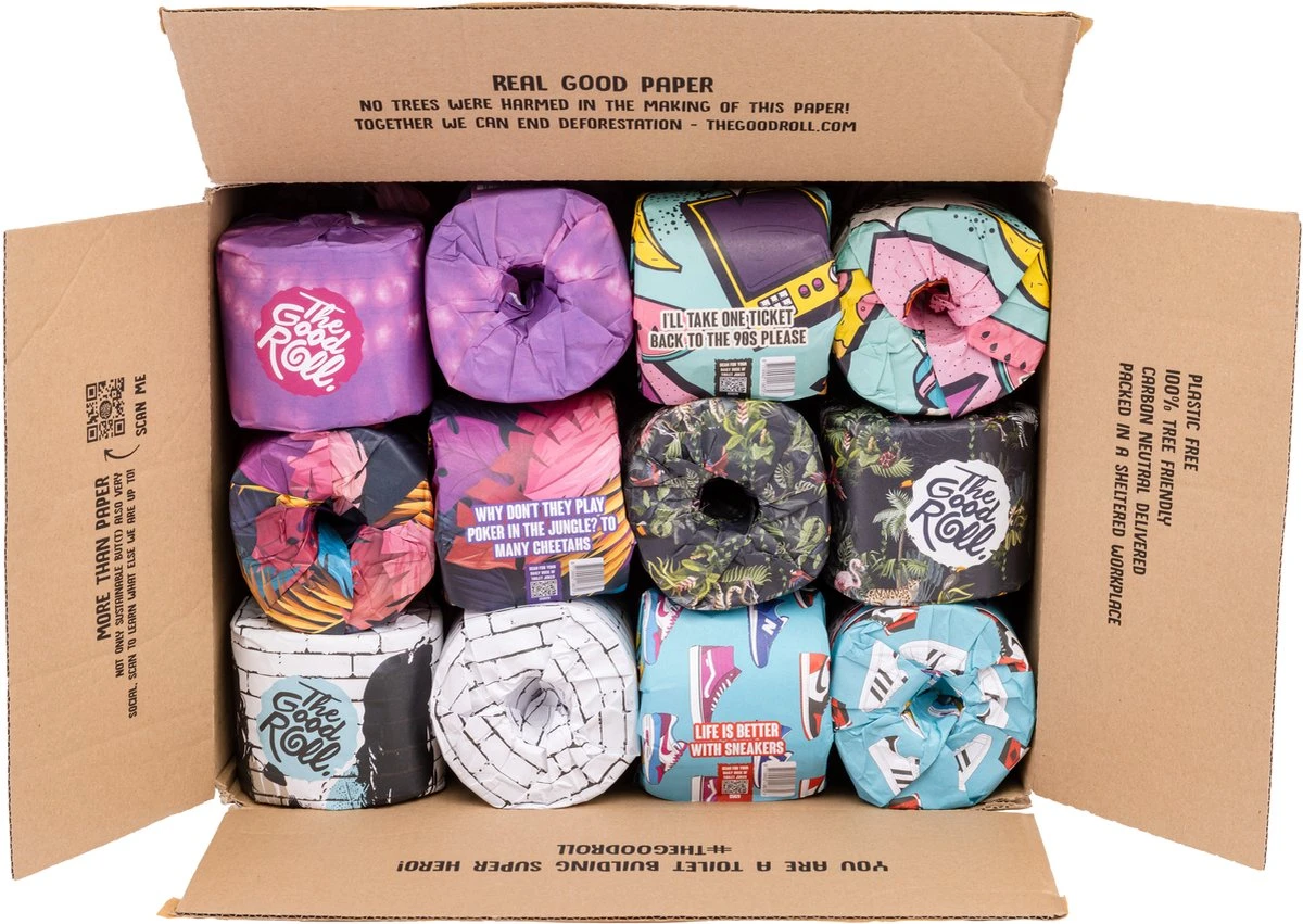 THE GOOD ROLL WC Papier - 24 Stuks - 250vel 3-laags - The Cheerful Choice- Duurzaam -100% Gerecycled 4 THE GOOD ROLL WC Papier - 24 Stuks - 250vel 3-laags - The Cheerful Choice- Duurzaam -100% Gerecycled - Afbeelding 2