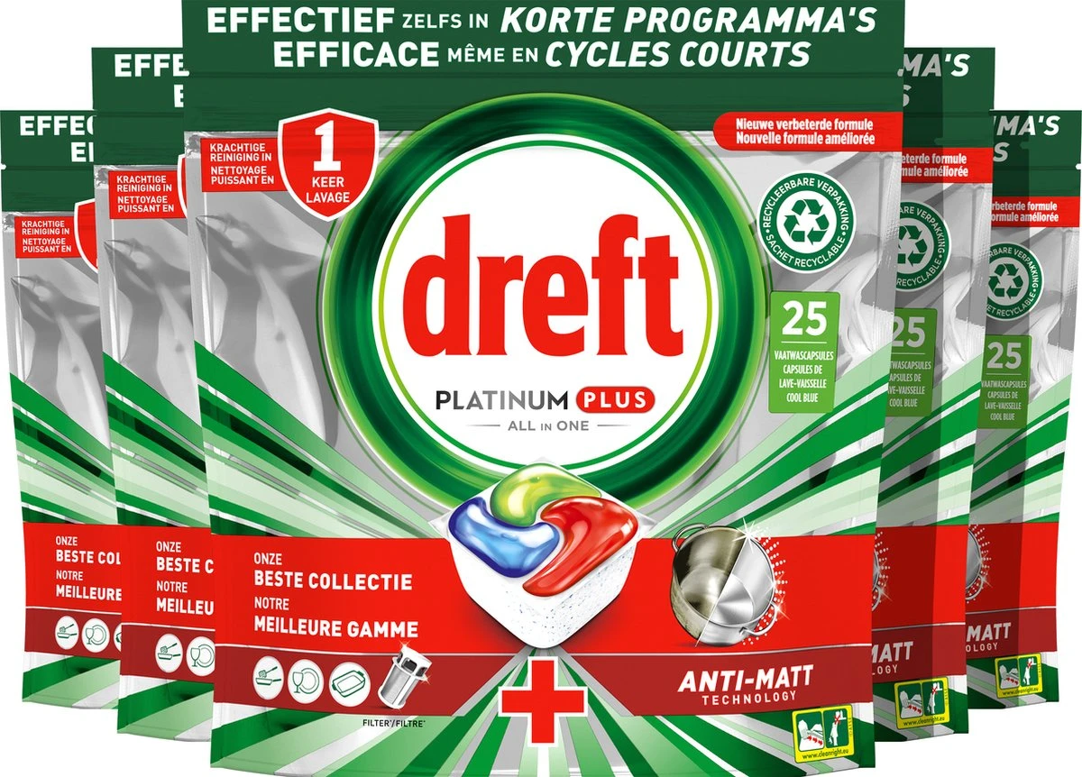 Dreft Platinum Plus All In One - Vaatwastabletten - Voordeelverpakking 5 X 25 Stuks 3 Dreft Platinum Plus All In One - Vaatwastabletten - Voordeelverpakking 5 X 25 Stuks