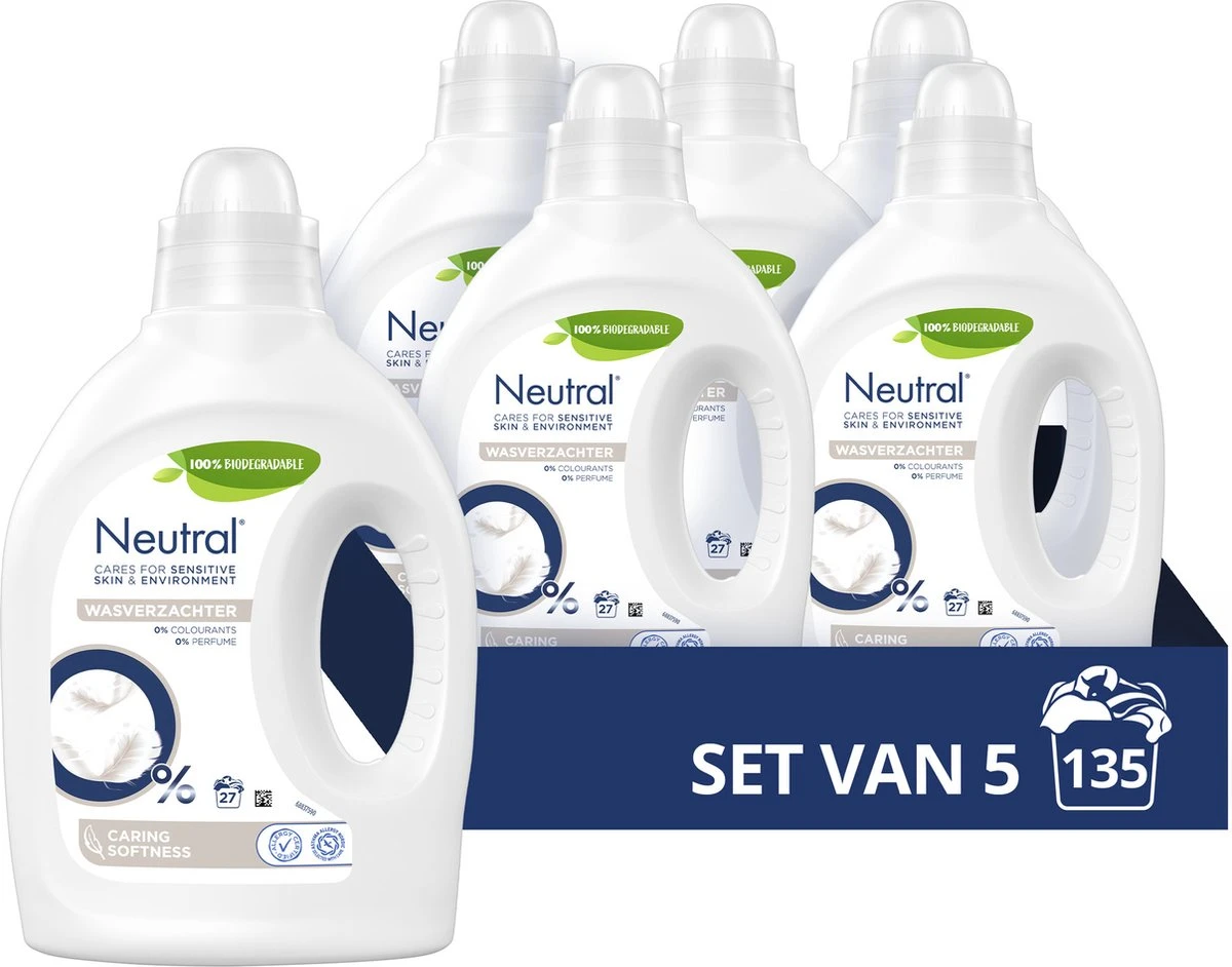 Neutral Parfumvrij Wasverzachter - 5 X 27 Wasbeurten - Voordeelverpakking 3 Neutral Parfumvrij Wasverzachter - 5 X 27 Wasbeurten - Voordeelverpakking