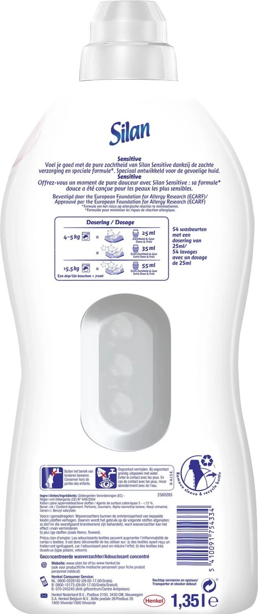 Silan Sensitive Wasverzachter - Baby En Gevoelige Huid - Grootverpakking - 54 Wasbeurten 5 Silan Sensitive Wasverzachter - Baby En Gevoelige Huid - Grootverpakking - 54 Wasbeurten - Afbeelding 3