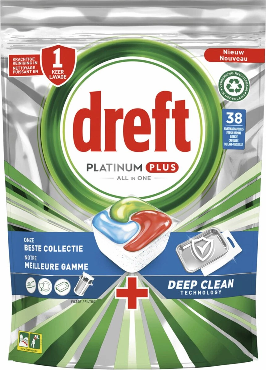 Dreft Platinum Plus All In One Vaatwastabletten - Deep Clean - Voordeelverpakking 4 X 38 Stuks 5 Dreft Platinum Plus All In One Vaatwastabletten - Deep Clean - Voordeelverpakking 4 X 38 Stuks - Afbeelding 3