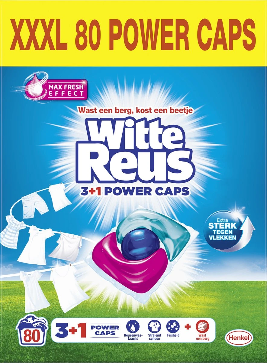 Witte Reus Power Caps Wascapsules - Wasmiddel Capsules - Voordeelverpakking - 2x40 Wasbeurten 3 Witte Reus Power Caps Wascapsules - Wasmiddel Capsules - Voordeelverpakking - 2x40 Wasbeurten