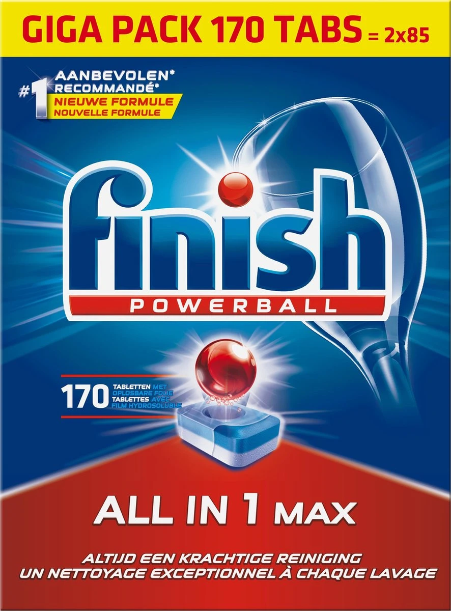 Finish All In 1 Max Regular - Vaatwastabletten - 170 Stuks - Voordeelpak 3 Finish All In 1 Max Regular - Vaatwastabletten - 170 Stuks - Voordeelpak